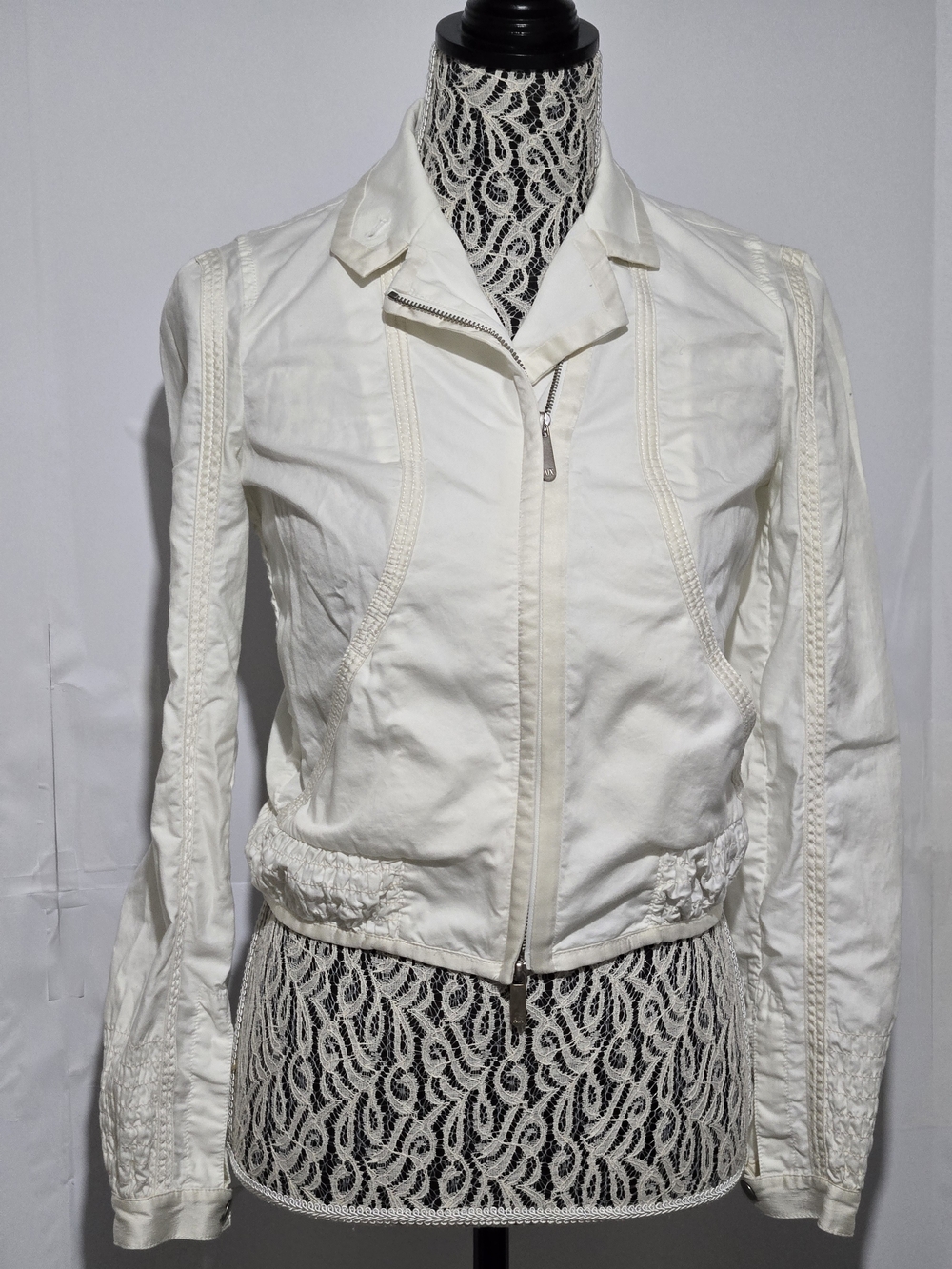 Armani Exchange Women's Cream Zip-Front Jean Jacket